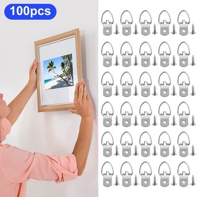 50/100Pcs Metal D Ring Picture Frame Hangers with Screws Hanging Photo Hooks Kit