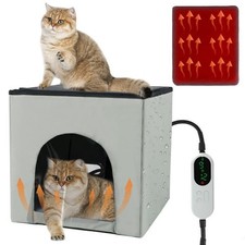 Heated Cat House, Heating Cat Houses for Indoor Outdoor Kitty with Heating Pa...