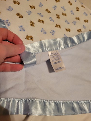 Child of Mine Blue Flannel Satin Puppy Dog Baby Blanket EUC Rare - Picture 3 of 6