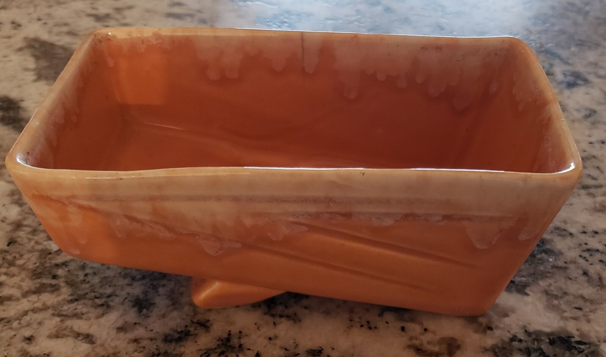 Art Deco Antique Light Orange Glazed Pottery Planter 6 1/4