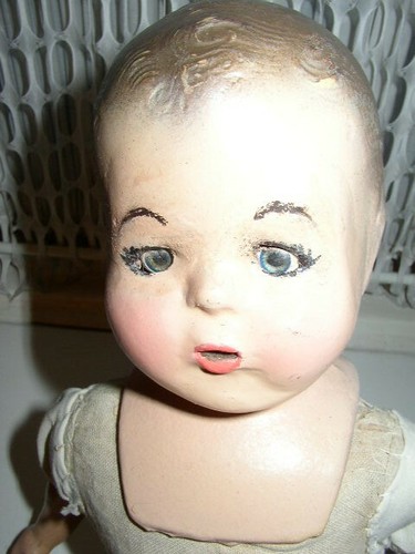 Antique, Reliable, 18" Composition Baby Doll in Red Dress - Picture 5 of 8