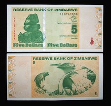 Zimbabwe 5 Dollars Banknote 2009 Uncirculated UNC Revised Trillion AA+ P-93