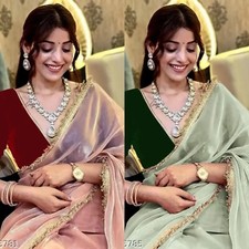 Women's Shining Nylon Net Saree with Separate Blouse Piece