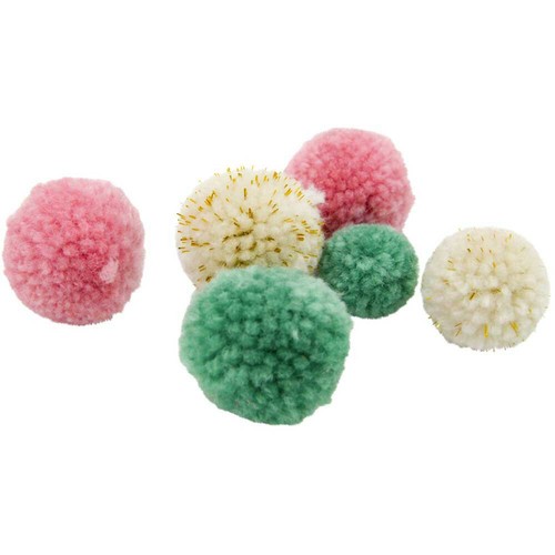 Pompon rond en laine bleu rose et beige 20 pièces - Afbeelding 1 van 2