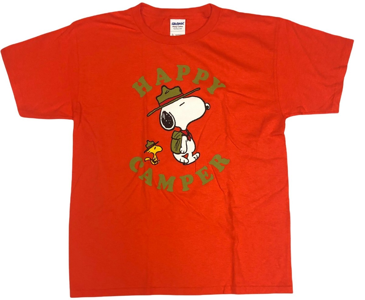 Snoopy Happy Camper Boy's Tee Shirt Large 18 Orange 100