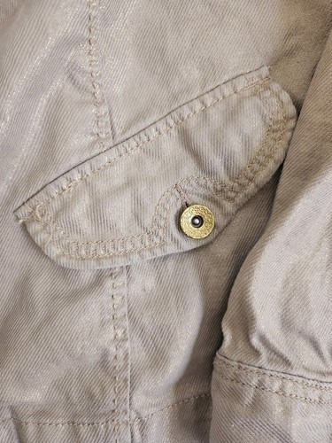 Lane Bryant Jacket Women's 16W Beige Tan Gold Metallic Thread Ruffles Zip Linen - Picture 4 of 13
