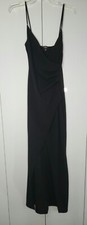Lulus Dress Women Size S Black Long Wide Slit Sexy Strap Wedding, Gothic