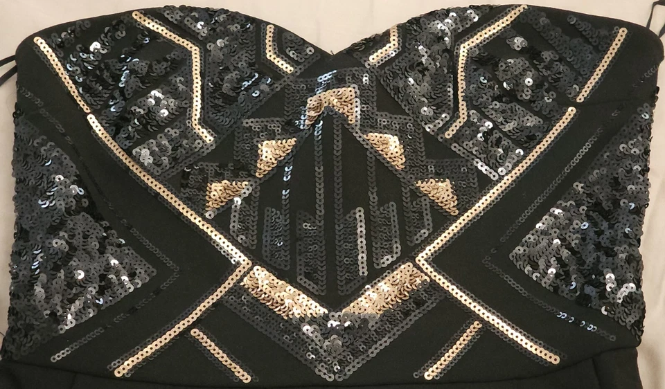 NUEVO MONO EXPRESS NEGRO LENTEJUELAS GEOMÉTRICO SIN TIRANTES SWEETHEART TALLA 2 Foto 4 de 4