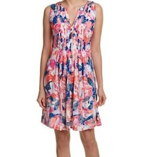 NYDJ Lana Floral Printed Fit and Flare Mini Dress in Pink/Blue Multi Size 4