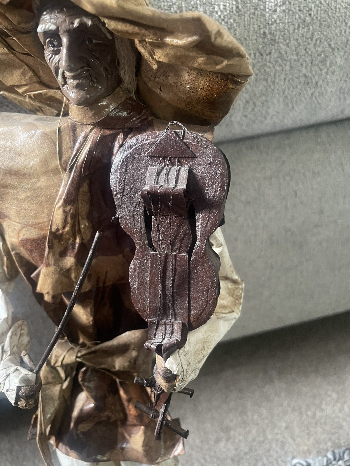 Vintage Mexican Folk Art Paper Mache Figure Man With Violin 14"(H