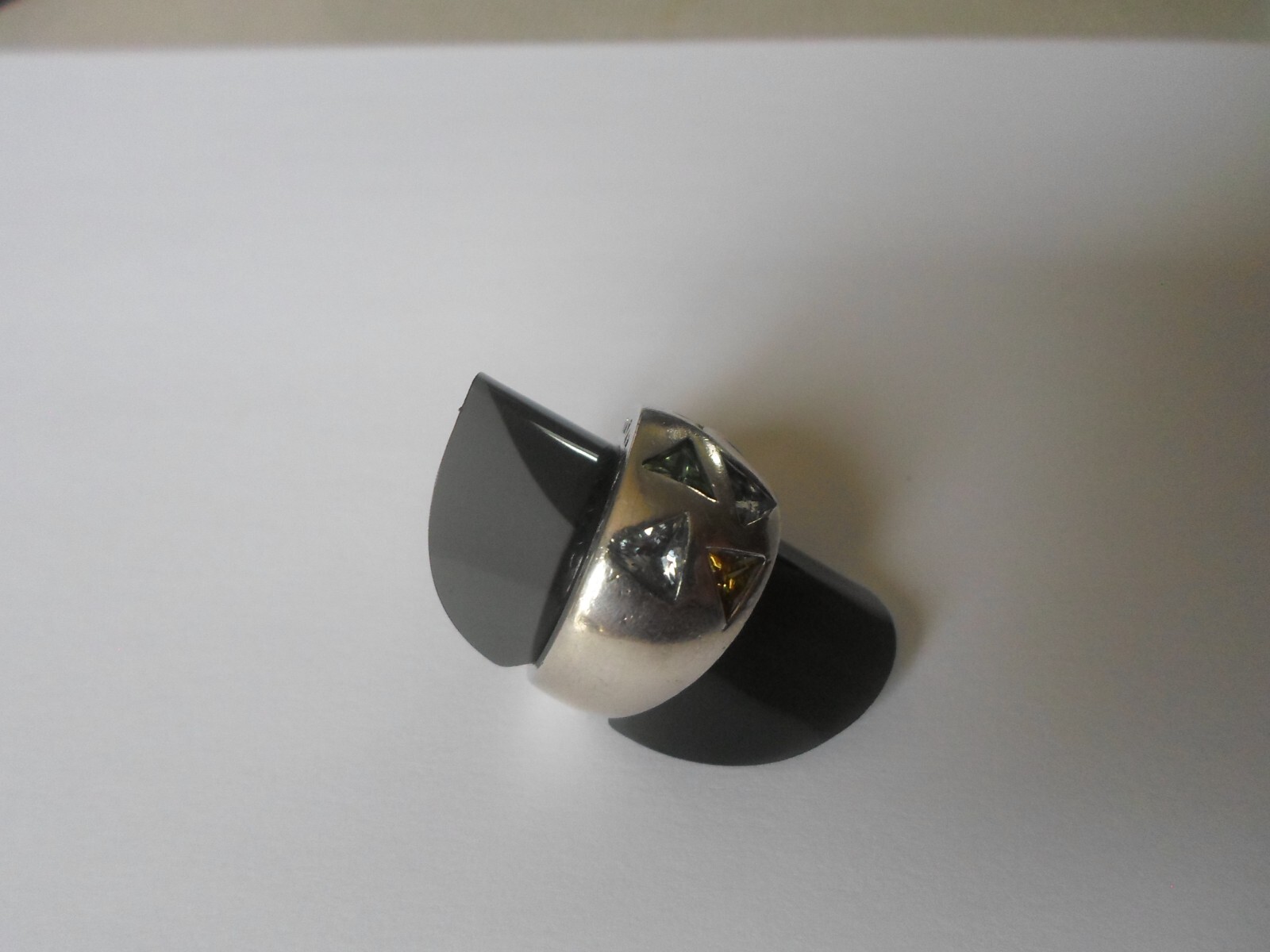 Solid Silver Ring, Dome, Multi-Stone Triangles, T… - image 9