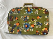 1960s Vintage Bantam Travelware Green Floral Mod Pattern Suitcase Luggage Japan