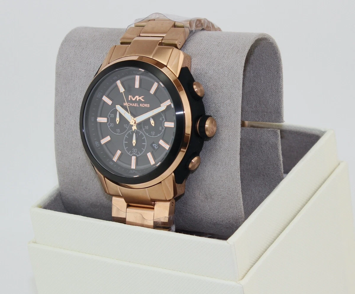 NEW AUTHENTIC MICHAEL KORS KYLE ROSE GOLD BLACK CHRONOGRAPH MEN S MK8889 WATCH