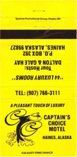 Haines, Alaska Captain's Choice Motel 44 Luxury Rooms Vintage Matchbook Cover