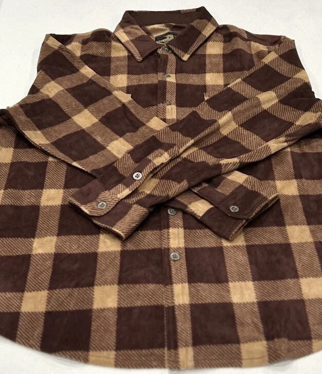 Camisa polar Freedom Foundry ligera de felpa a cuadros para hombre, marrón, talla XL Foto 2 de 4