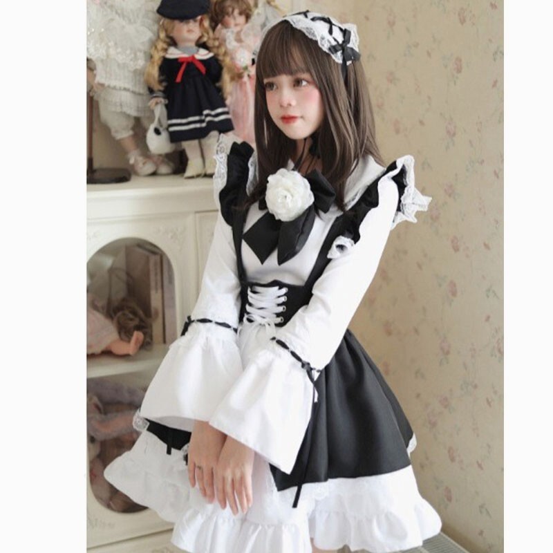 knee length dresses for ladies Maid Outfit Cute Uniform Long Sleeve And Short Sleeve Cosplay Costume For  Sale – Rolecosplay main image 1