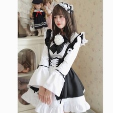 French Sweet Lolita Style Costume  Kawaii Maid Clothes Vintage Dress Long Sleeve