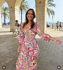 ZARA WOMAN NWT $89 PRINTED MIDI DRESS WITH KNOT MULTICOLORED | 8868/164