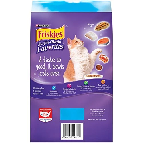Purina Friskies Cibo Secco per Gatti, Surfin' & Turfin' Preferiti 3,15 libbre [6 sacchetti] - Immagine 2 di 4