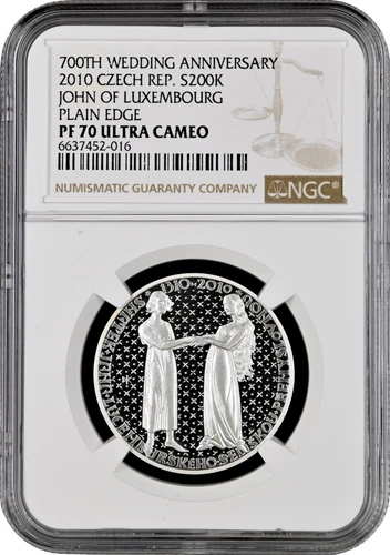 Czech Republic 200 korun 2010, NGC PF70 UC, "Wedding of John of Luxembourg" Top