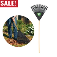 24-inch Wood & Poly Leaf Rake 45 in-long Wooden Eucalyptus Handle Lawn Garden