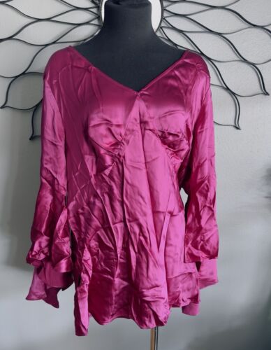 Womens Top 1X Fuchsia, Satin Silk Flowy Career Classic Bow Corp Capsule