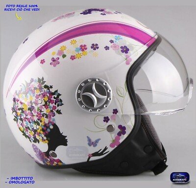 Casco Scooter Omologato Jet bianco rosa donna con visiera taglia M Helmet  per in | eBay