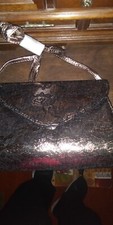 Neiman Marcus Black Metallic Floral Lace Crossbody Bag Evening Purse Clutch