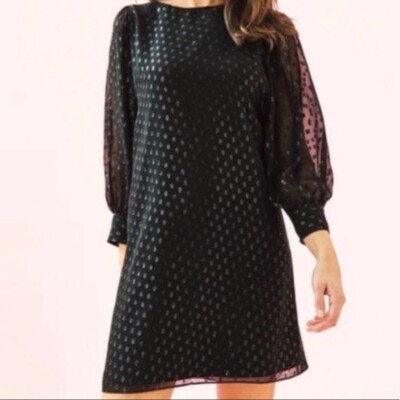 lilly pulitzer maisel silk dress Lilly Pulitzer Women's Maisel Silk Dress (Onyx Moroccan Metallic Clip) (Size 16)