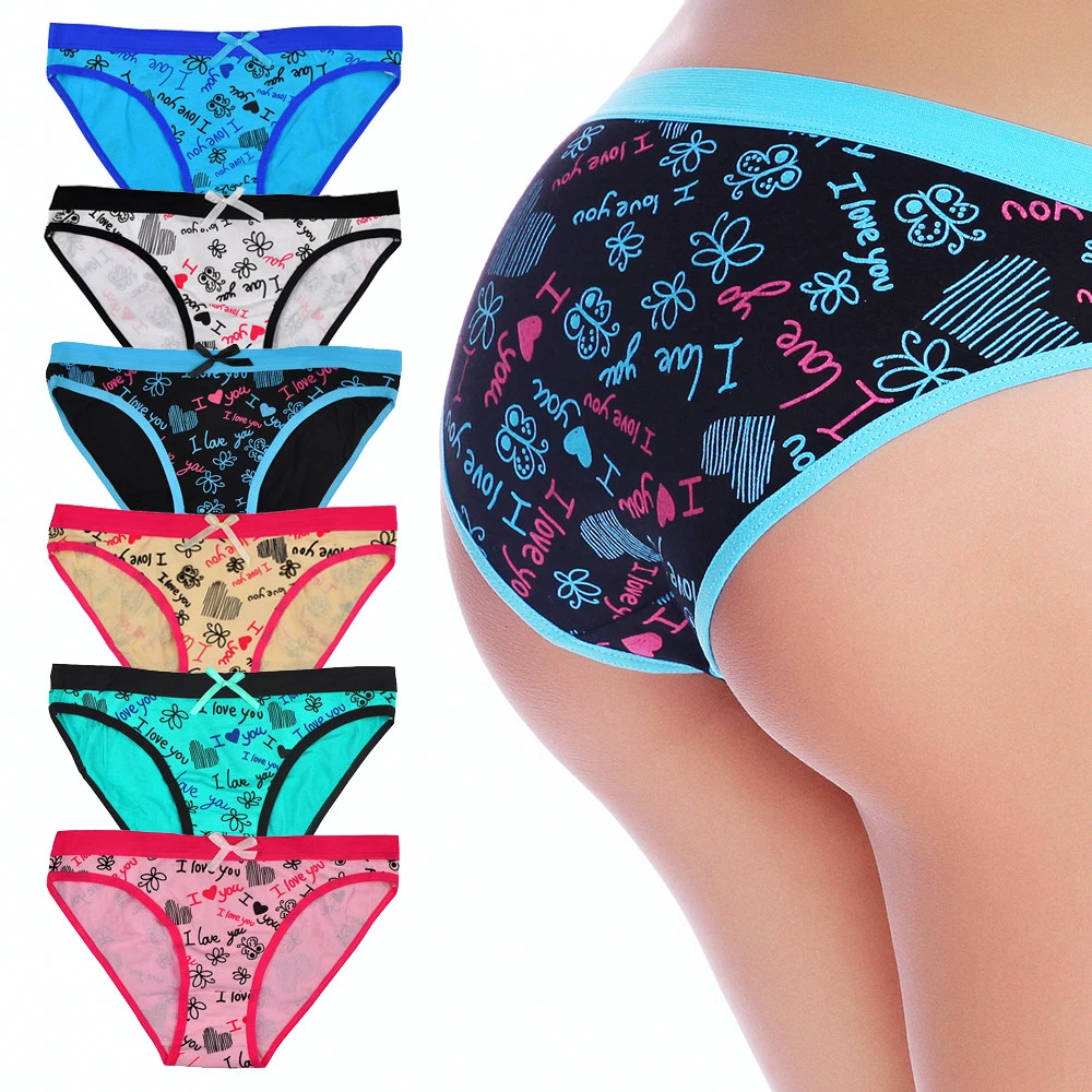 6 or 12 PACK Women Cotton Bikini Panties Low Waist Sexy Print