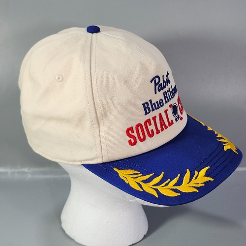 Pabst Blue Ribbon Beer Social Club Captain Hat Gold Barley Stitch Brim Snapback - Picture 4 of 15