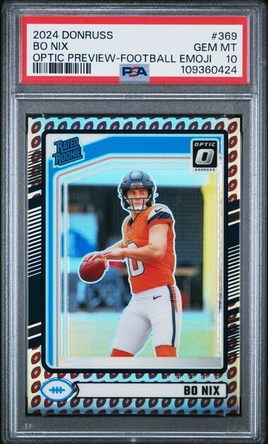 2024 Donruss Optic Preview Football Emoji Bo Nix Rookie PSA 10 Gem Mint SSP