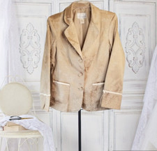 Susan Graver Blazer Jacket Beige Floral Textures Bow Accents Pocket Size Medium