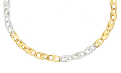 18K YELLOW WHITE GOLD CHAIN 3.5mm ALTERNATE 5+3 OVAL INFINITE ROUNDED LINK 23.6''