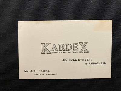 Kardex Visible Card Systems AH Rogers Birmingham vintage business card