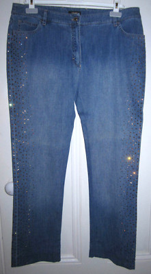 Escada blue denim jeans embellished w pink rhinestones, ladies' size 44 (US 14)