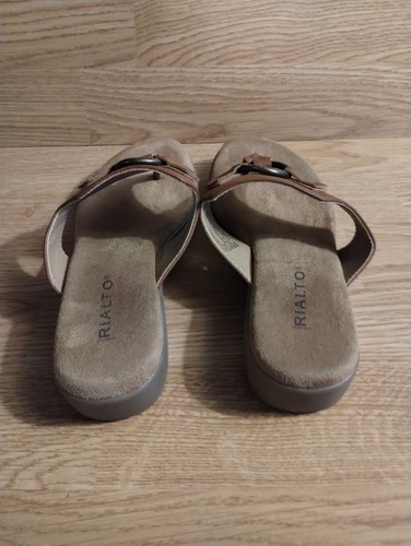 RIALTO Bianka Comfort Brown/Tan Faux Leather Thong Sandals 6.5M - Picture 5 of 11
