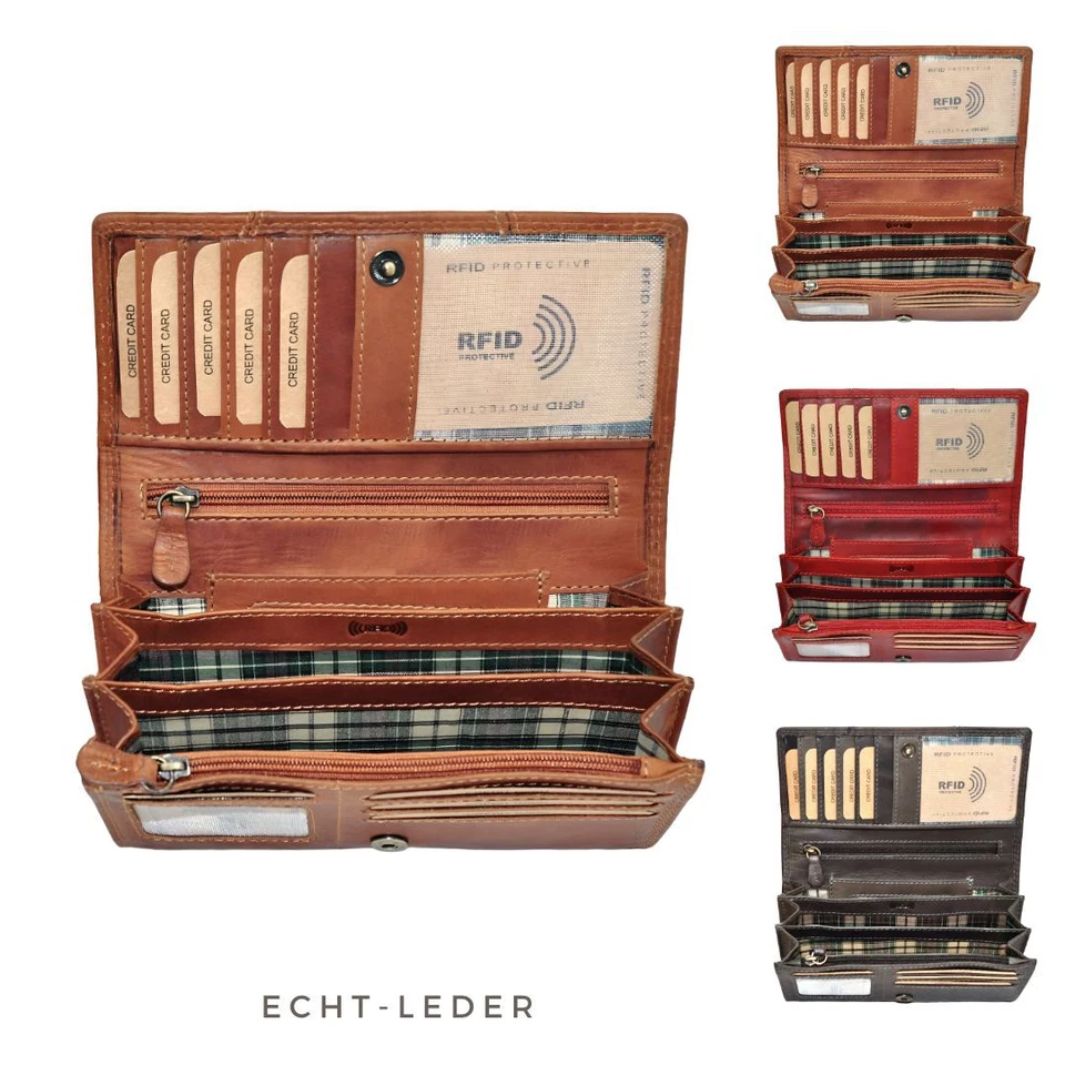 BENTHILL Portemonnaie Damen Echt Leder Geldbörse RFID Grosse Damenbörse Frauen Portmonee