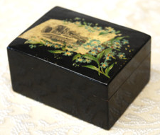 Souvenir Hastings Castle Small Lacquered Antique Box Painted with Forget-Me-Nots