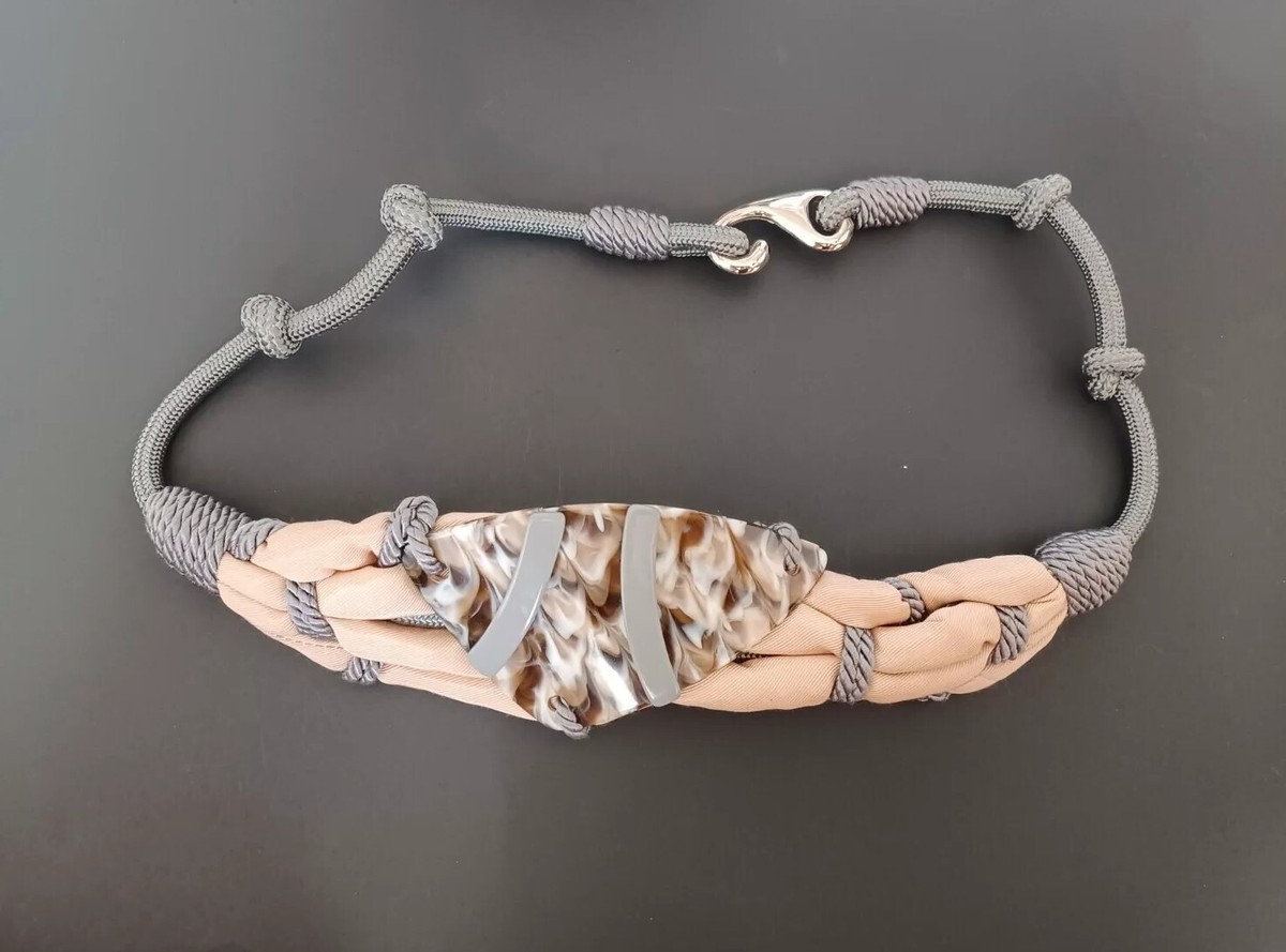 Rhea Belt 80s Womens Braided Stretch Knot Waist Grey & Peach  display picture 3