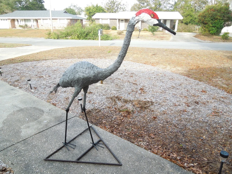 Sandhill Crane Garden Statue / Sculpture Lifesize Metal Frame Hand Made in USA - Image 3 of 4