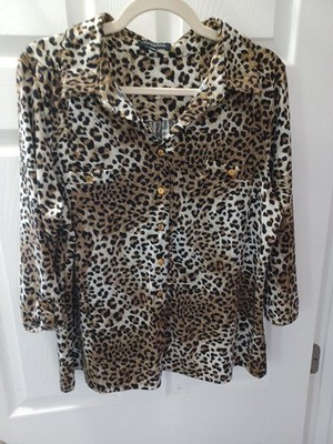NOTATIONS Woman PETITE XL Button Up Blouse Animal Print