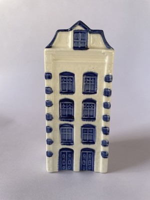 Delft Blue House Bottle, Blue and White Ceramic Hand Painted Vintage Empty