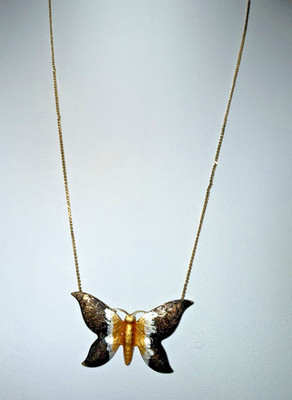 Vintage 22'' Sphinx Moth Necklace Brown White Yellow