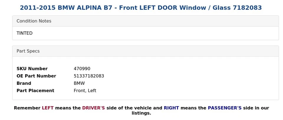 BMW ALPINA B7 2011-2015 - Ventana puerta delantera izquierda/vidrio 7182083 Foto 3 de 4