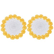 2Pcs Crochet Handmade Doilies 8.2" Placemats Lace Coasters White, Dark Yellow