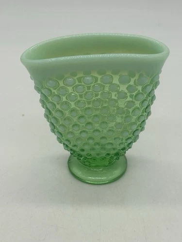 Fenton Art Glass Opalescent Green Mini Hobnail Fan Vase - Vintage
