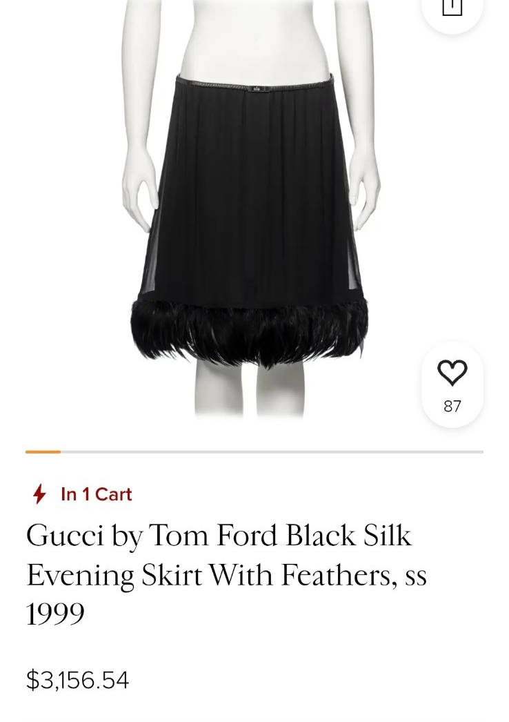 1999 Vintage Tom Ford for Gucci Black Silk Skirt With Feathers Sz