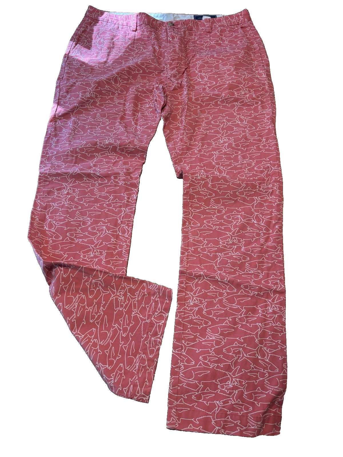 Vineyard Vines Breaker Pant Slim 38 Pink Fish Print Chino Cotton Twill