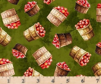 Pumpkin Farm Green Apple Picking Fabric CX10972-GREE By half yd continuous cuts